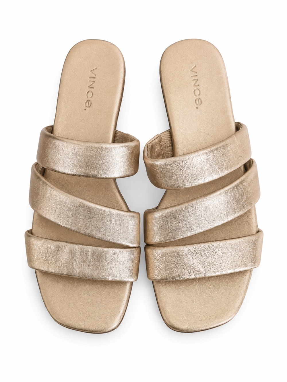 Vince Triple-Strap Dallas Slide Sandals in Shimmery Gold Champagne NWT